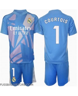 Günstige Real Madrid Thibaut Courtois #1 Torwart Heimtrikotsatz Kinder 2024-25 Kurzarm (+ Kurze Hosen)